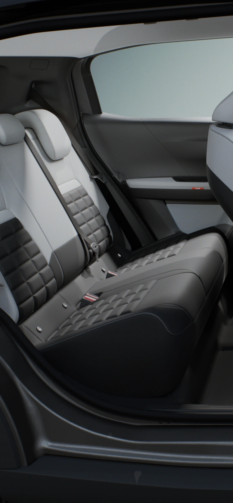 Zijaanzicht van het interieur van de Citroën ë‑C3 Aircross elektrische SUV met ruime zitplaatsen over meerdere rijen voor praktische en betaalbare mobiliteit.